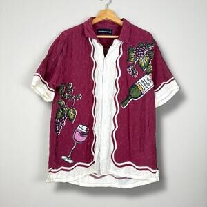 Abercrombie & Fitch Wine Print Camp Shirt  100% Viscose Grapes Size M Burgundy